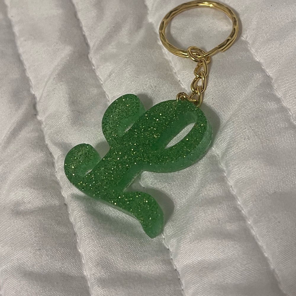 Green Apple Glitter Initial Keychain - L